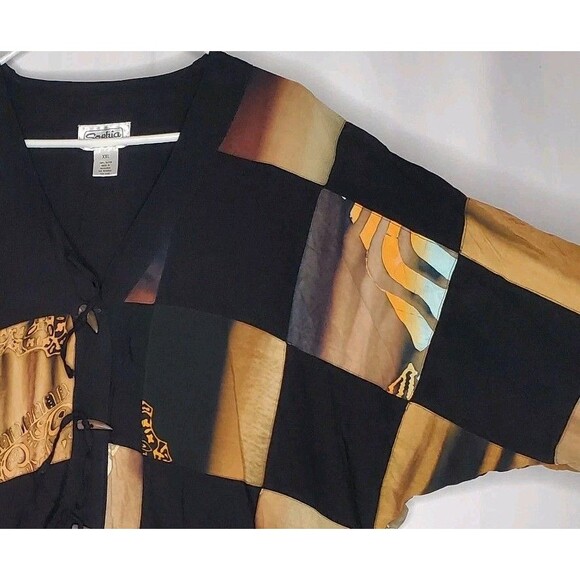 Sophia NY Patchwork Toggle Button Top XXL Black Multicolor Artsy Boho 90s Y2K - Picture 5 of 9